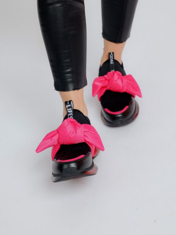 Pantofi sport material textil negru cu roz cu platforma BSE881PSRO2301508 3