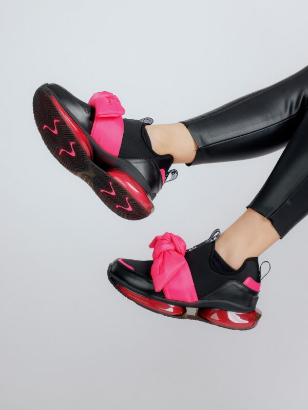 Pantofi Sport Dama - Pantofi sport material textil negru cu roz cu platforma BSE881PSRO2301508