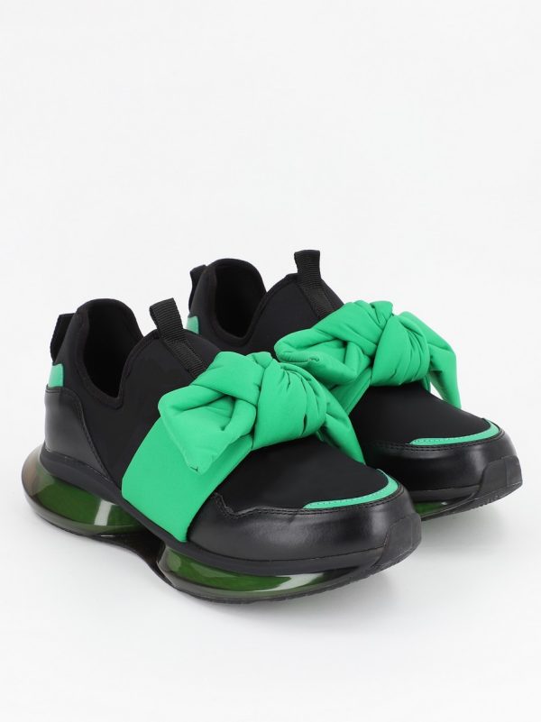 Pantofi sport material textil negru cu verde cu platforma BSES881PSRO2301505 5