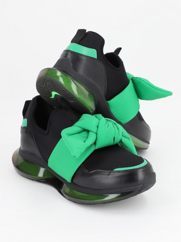 Pantofi Sport cu Platforma Dama Material Textil Negru cu Verde cu Platforma - BSES881PSRO2301505 11