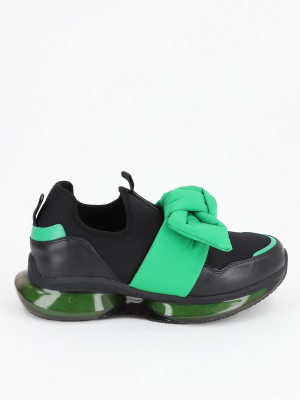 Pantofi sport material textil negru cu verde cu platforma BSES881PSRO2301505 8