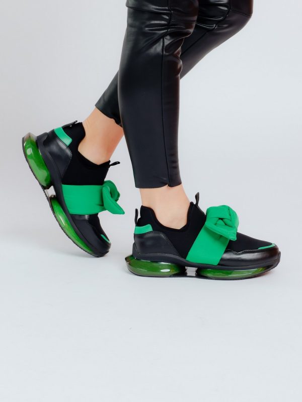 Pantofi Sport Dama - Pantofi sport material textil negru cu verde cu platforma BSES881PSRO2301505