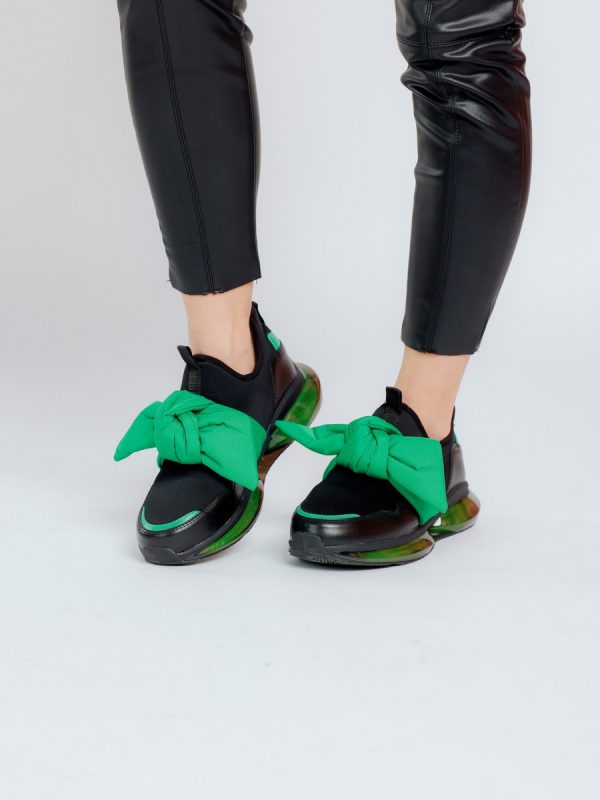 Pantofi sport material textil negru cu verde cu platforma BSES881PSRO2301505 4