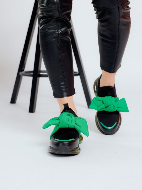 Pantofi sport material textil negru cu verde cu platforma BSES881PSRO2301505 3
