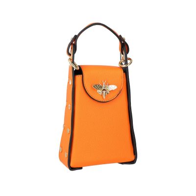 Geanta Portocalie - Gentuta mobil de dama din piele ecologica texturata portocaliu cu bretea din lant metalic BS2300TM2301244