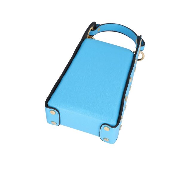 Gentuta mobil de dama din piele ecologica texturata albastru cu bretea din lant metalic BS2300TM2301239 7