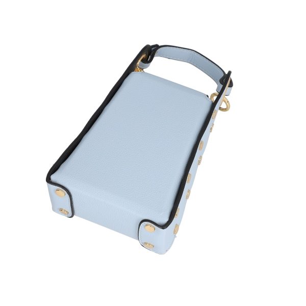 Gentuta mobil de dama din piele ecologica texturata albastru cu bretea din lant metalic BS2300TM2301246 9