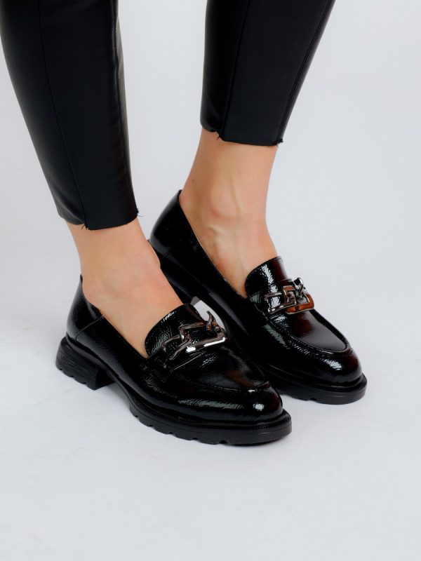Pantofi Loafers Femei, Piele Eco, Negri, Varf Rotund - BS702PC2301616 3