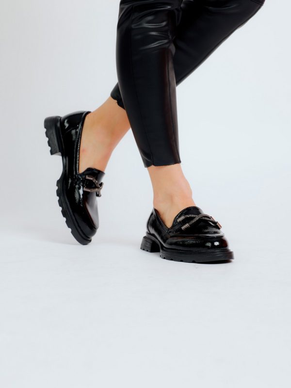 Pantofi Loafers Femei, Piele Eco, Negri, Varf Rotund - BS702PC2301616 7
