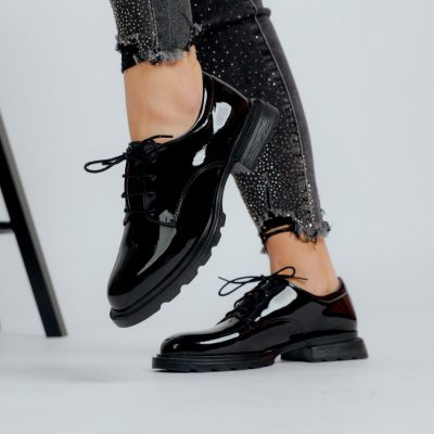 Incaltaminte Dama - Pantof casual damă piele ecologica negru cu varf rotund BS707P2301595
