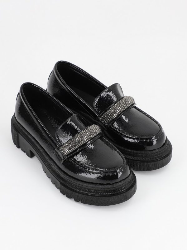Loafers piele eco negru lucios cu varf rotund BS206PC2301601 175