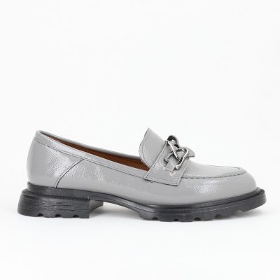Incaltaminte Dama - Pantofi Loafers de Dama, Piele Eco, Gri, Varf Rotund - BS702PC2301615