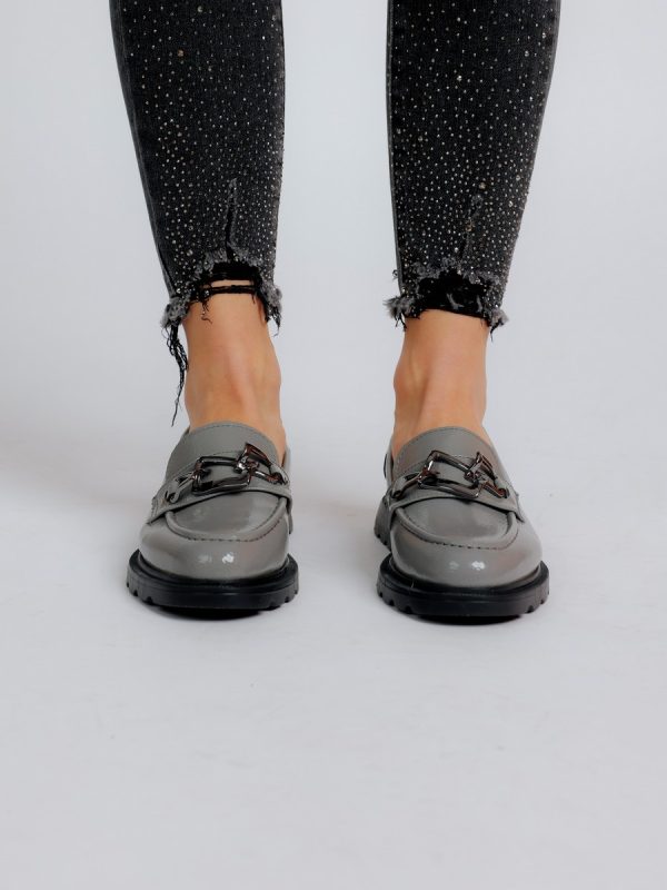 Pantofi Loafers de Dama, Piele Eco, Gri, Varf Rotund - BS702PC2301615 8