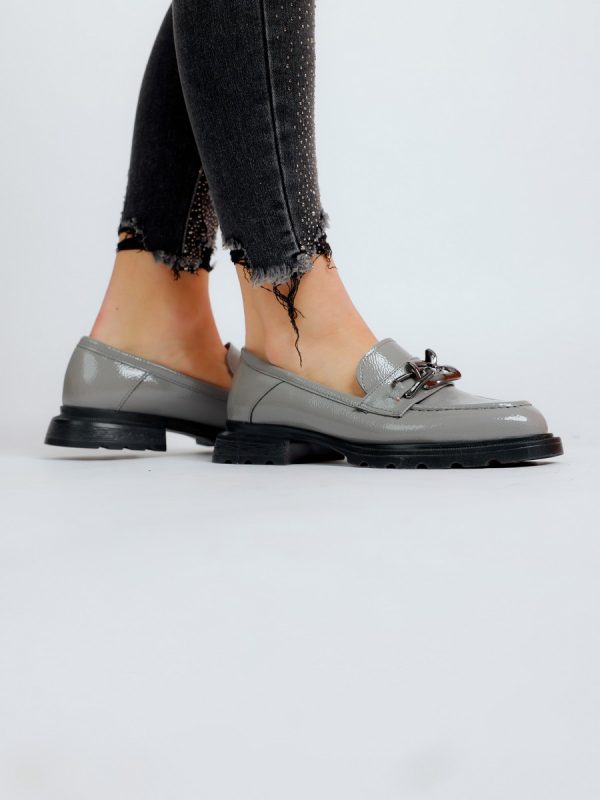 Pantofi Loafers de Dama, Piele Eco, Gri, Varf Rotund - BS702PC2301615 5