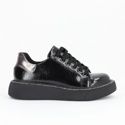 Pantof dama sport piele ecologica negru cu varf rotund BS0201PC2301625