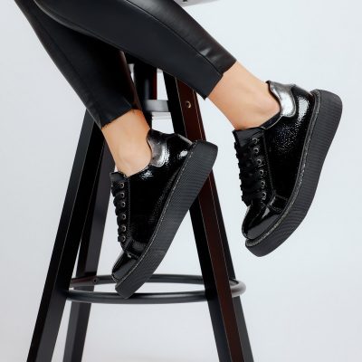 Încălțăminte Damă - Pantof dama sport piele ecologica negru cu varf rotund BS0201PC2301625