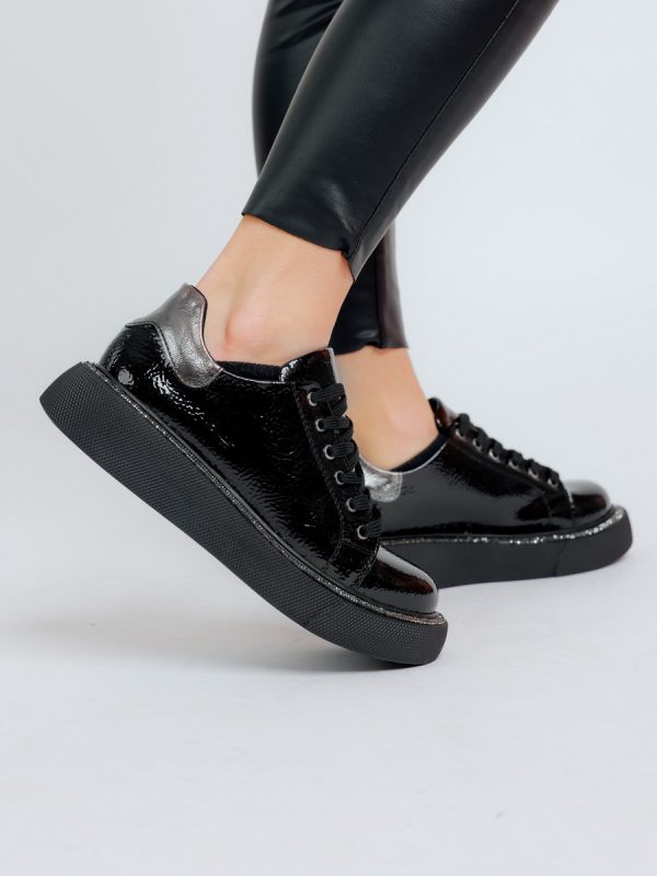 Pantof dama sport piele ecologica negru cu varf rotund BS0201PC2301625 4