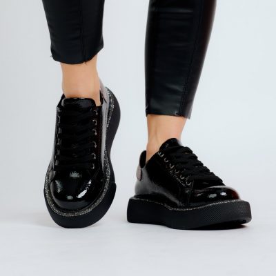 Pantof dama sport piele ecologica negru cu varf rotund BS0201PC2301625