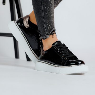 Încălțăminte Damă - Pantof dama sport piele ecologica negru cu varf rotund BS0201PC2301626