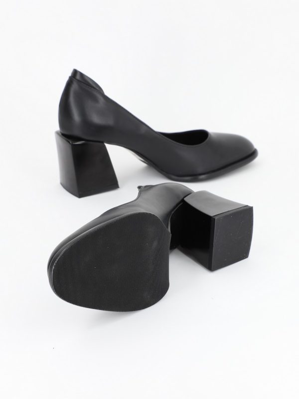 Pantofi cu toc inalt piele ecologica negru cu varf rotund BS612PT2301585 5