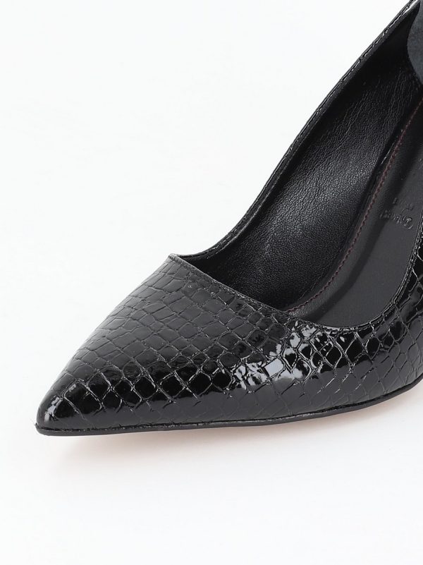 Pantofi cu toc inalt piele ecologica negru texturat cu varf ascutit BS23302PT2301631 4