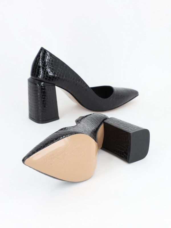 Pantofi cu toc inalt piele ecologica negru texturat cu varf ascutit BS23302PT2301631 5