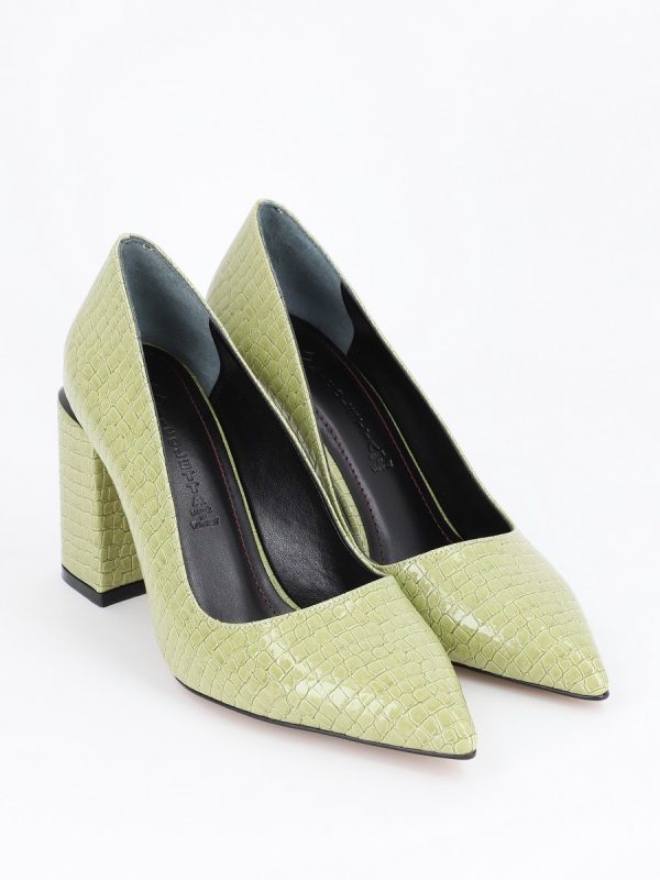 Pantofi cu toc inalt piele ecologica verde texturat cu varf ascutit BS23302PT2301611 6
