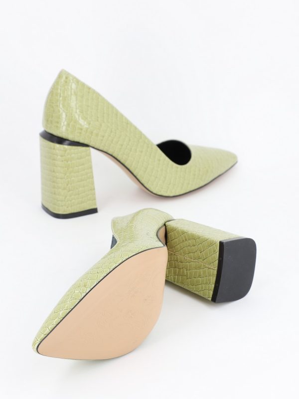 Pantofi cu toc inalt piele ecologica verde texturat cu varf ascutit BS23302PT2301611 5