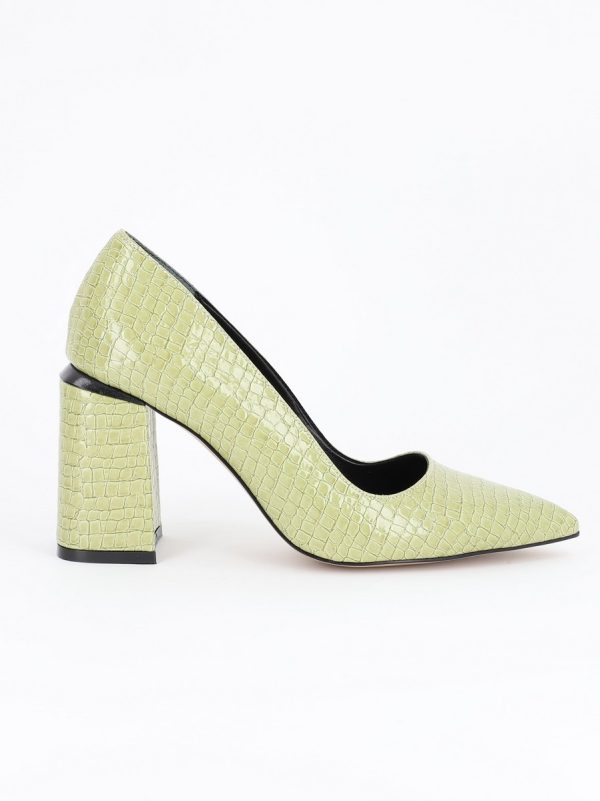 Incaltaminte Dama - Pantofi cu toc inalt piele ecologica verde texturat cu varf ascutit BS23302PT2301611