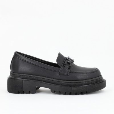 Încălțăminte Damă - Pantofi cu toc jos piele ecologica negru cu varf rotund BS201PC2301605