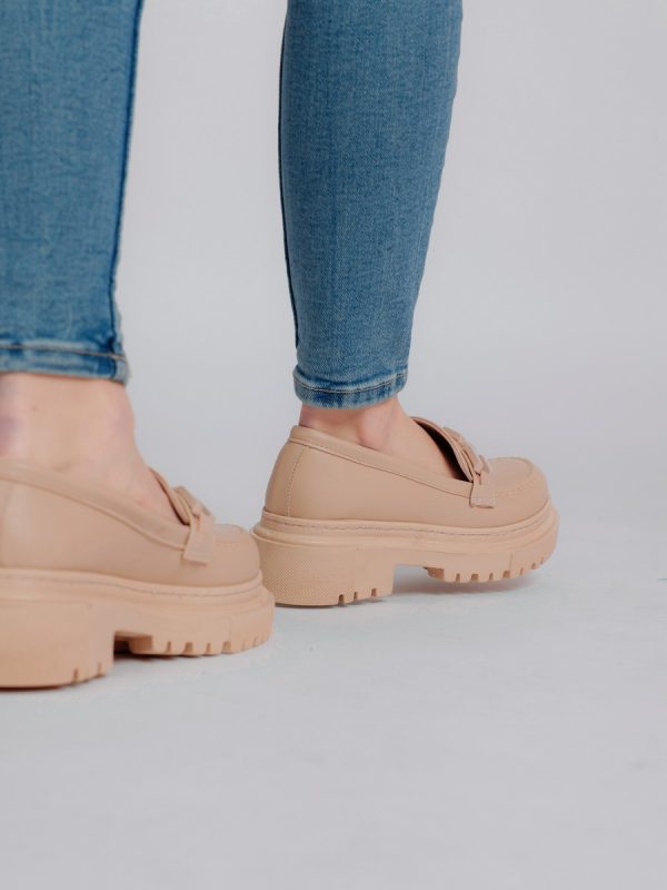 Pantofi loafers piele ecologica bej cu varf rotund BS201PC2301606 4