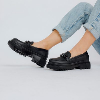 Incaltaminte Dama - Pantofi loafers piele ecologica negru cu varf rotund BS201PC2301605