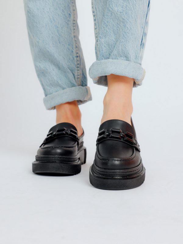 Pantofi loafers piele ecologica negru cu varf rotund BS201PC2301605 3