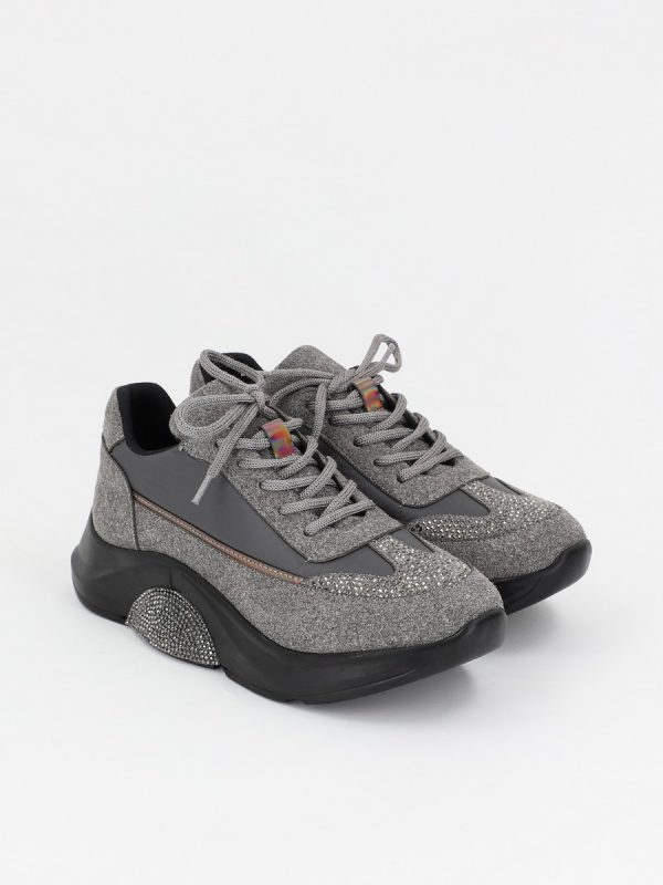 Pantofi sport cu material textil gri cu pietricele BS901PSRO230141 7