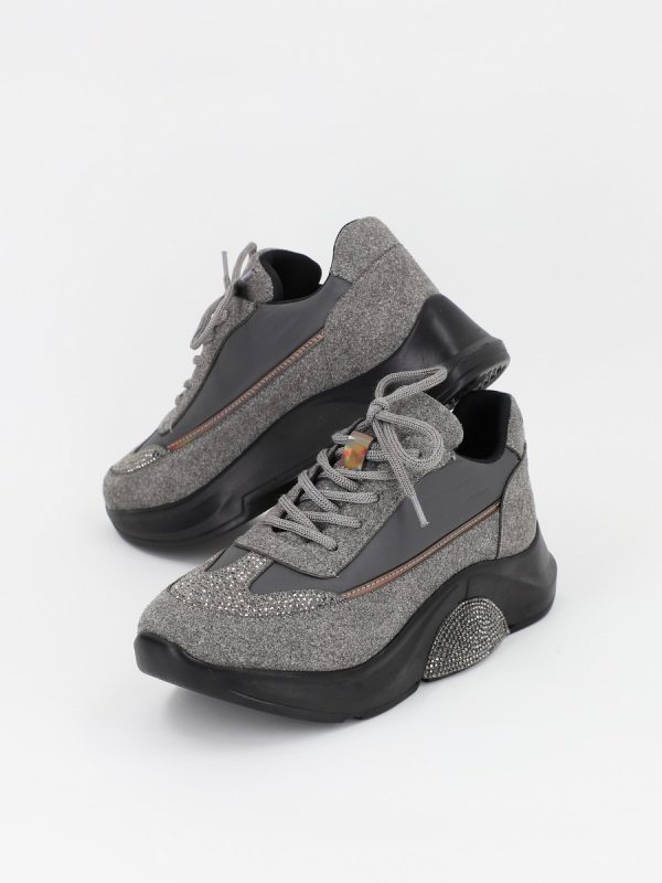 Pantofi sport cu material textil gri cu pietricele BS901PSRO230141 3