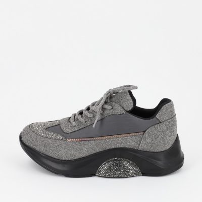 Incaltaminte Dama - Pantofi sport cu material textil gri cu pietricele BS901PSRO230141