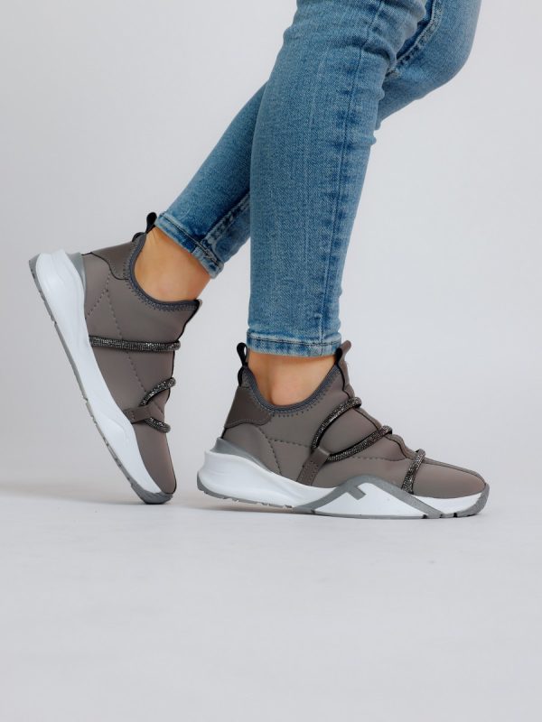 Pantofi Sport Dama - Pantofi sport material textil gri cu banda spirala pietricele BS041PSRO2301527