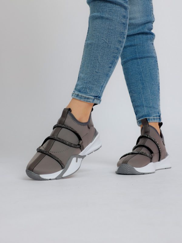 Pantofi sport material textil gri cu banda spirala pietricele BS041PSRO2301527 3