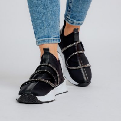 Pantofi Sport Dama - Pantofi sport material textil negru cu banda spirala pietricele BS041PSRO2301526