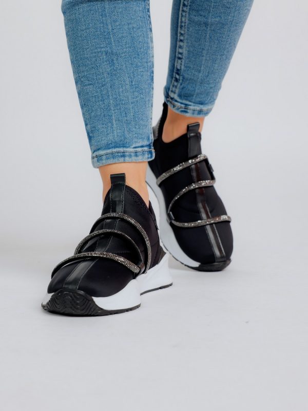 Pantofi Sport Dama - Pantofi sport material textil negru cu banda spirala pietricele BS041PSRO2301526