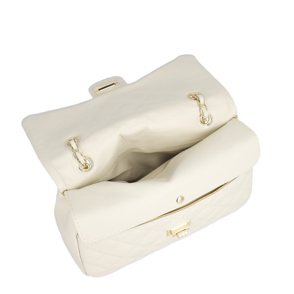 Poseta din Piele Naturala Matlasata, crem, cu Bretea Lant Impletit - Laura Biaggi BS6403PO2302106 4