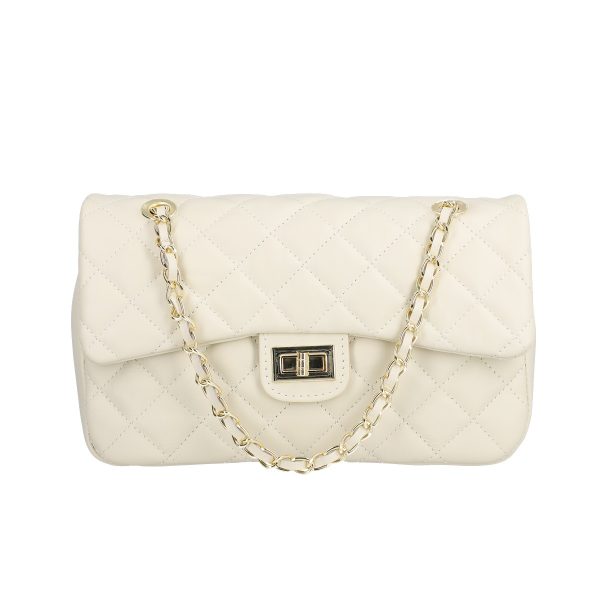 Poseta din Piele Naturala Matlasata, crem, cu Bretea Lant Impletit - Laura Biaggi BS6403PO2302106 5