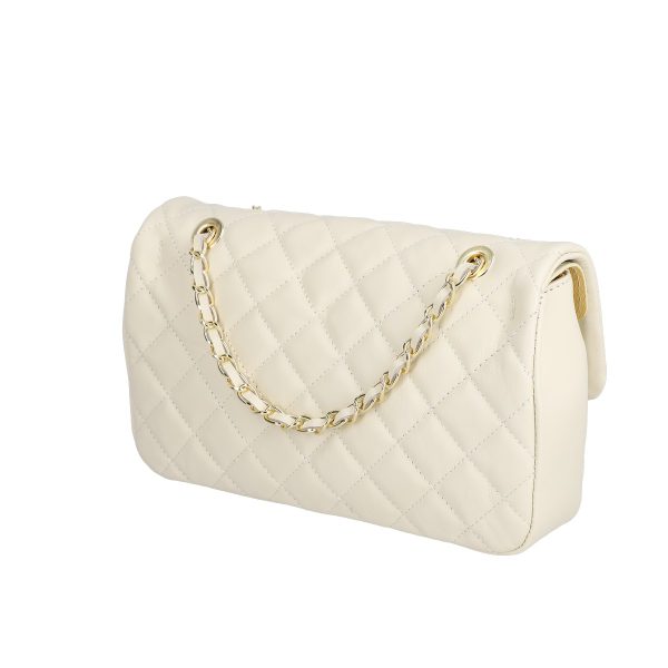 Poseta din Piele Naturala Matlasata, crem, cu Bretea Lant Impletit - Laura Biaggi BS6403PO2302106 6
