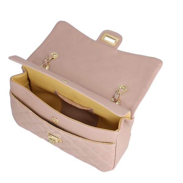 Poseta din piele naturala matlasata roz pudra cu bretea lant impletit Laura Biaggi BS6403PO2302105 3