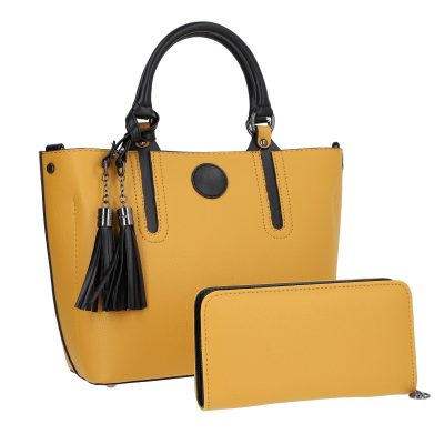 Geanta Galbena - Set geanta dama casual cu portofel din piele ecologica texturata galben BS33SET2302342