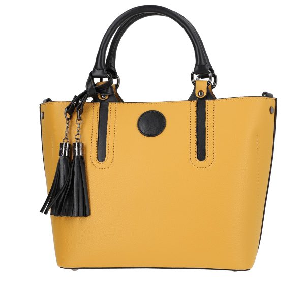 Set geanta dama casual cu portofel din piele ecologica texturata galben BS33SET2302342 5