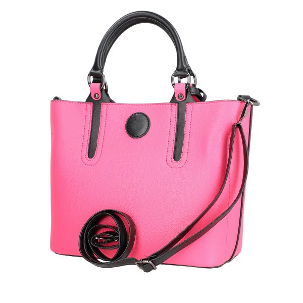 Set geanta dama casual cu portofel din piele ecologica texturata roz BS33SET2302344 5