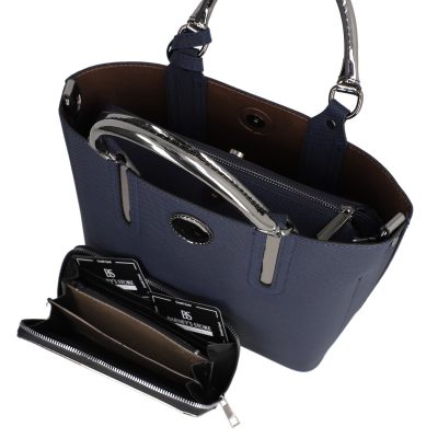 Set geanta dama casual cu portofel din piele ecologica bleumarin BS33SET2302336