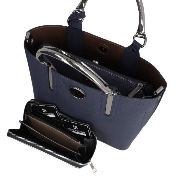 Set geanta dama casual cu portofel din piele ecologica bleumarin BS33SET2302336 4