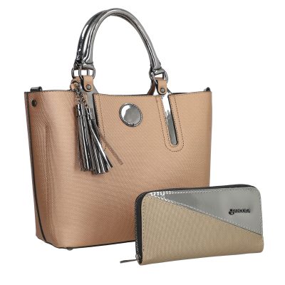 Genti Bronz - Set geanta dama casual cu portofel din piele ecologica bronz BS33SET2302337